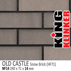 King Klinker серия OLD CASTLE цвет Snow Brick (HF71) формат NF14 240х71х14 мм. Фасадная клинкерная плитка под состаренный кирпич ручной формовки. Всегда в наличии. Цена и как купить в Москве. Акция в Roof-N-Roll.ru