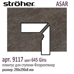 Плинтус для ступени Флорентинер Stroeher 9117/9118 левый правый серия ASAR 645 Giru черно коричневый 290х290х8 мм купить - цена за штуку и за м2  в наличии в Москве на Roof-n-Roll.ru