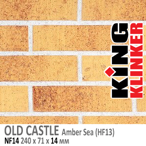 King Klinker серия OLD CASTLE цвет Amber Sea (HF13) формат NF14 240х71х14 мм. Фасадная клинкерная плитка под состаренный кирпич ручной формовки. Всегда в наличии. Цена и как купить в Москве. Акция в Roof-N-Roll.ru