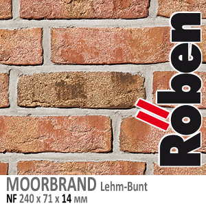 MOORBRAND Lehm-Bunt NF 240х71х 14 глиняно пестрый цвет клинкерная плитка ручной формовки Roben Германия купить - цена за штуку и за м2  в наличии в Москве на Roof-n-Roll.ru