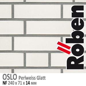 OSLO Perlweiss Glatt NF 240х71х 14 мм белая гладкая клинкерная плитка Roben Германия купить - цена за штуку и за м2  в наличии в Москве на Roof-n-Roll.ru