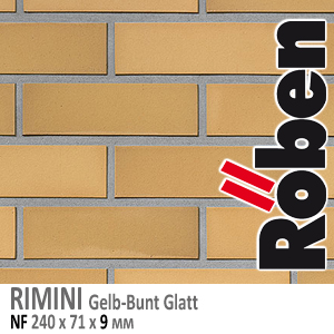 RIMINI Gelb-Bunt Glatt NF 9 мм желтая пестрая с оттенками гладкая клинкерная плитка Roben Германия купить - цена за штуку и за м2  в наличии в Москве на Roof-n-Roll.ru