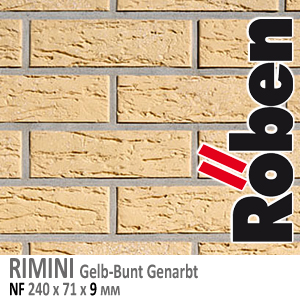 RIMINI Gelb-Bunt Genarbt NF 9 мм желтая пестрая с оттенками мерейная клинкерная плитка Roben Германия купить - цена за штуку и за м2  в наличии в Москве на Roof-n-Roll.ru