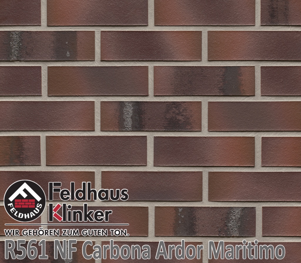 Как выглядит цвет и фактура клинкерной плитки Фельдхаус Клинкер R561 NF14 Carbona Ardor Maritimo (коричневая пестрая с угольным нагаром)