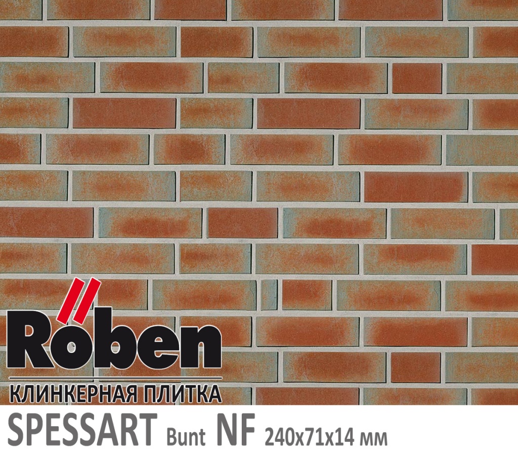 Как выглядит клинкерная плитка Roben SPESSART Bunt NF 240х71х 14 мм пестрый мерейный