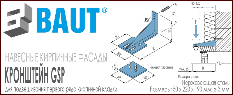 Кронштейн BAUT GSP для усиления кирпичной перемычки на проемах более 2-х м.п. купить цена на Roof-n-Roll.ru 