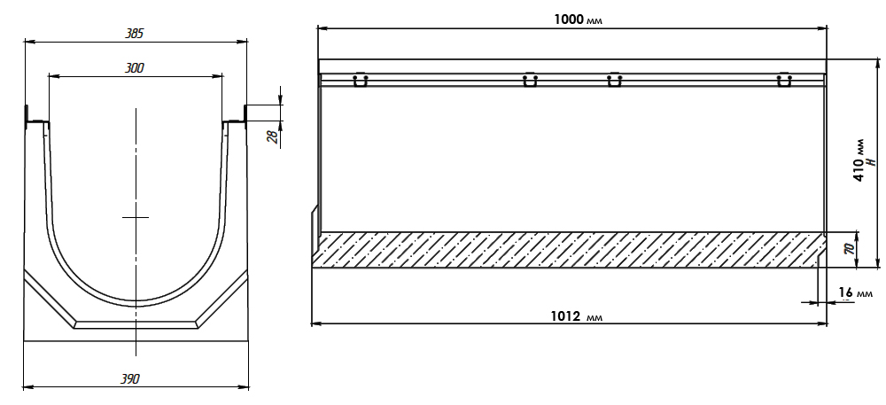 DN300 H410 StandartPark 04700 комплект дренажный лоток с прочной решеткой большого размера класс E купить на Roof-n-Roll.ru