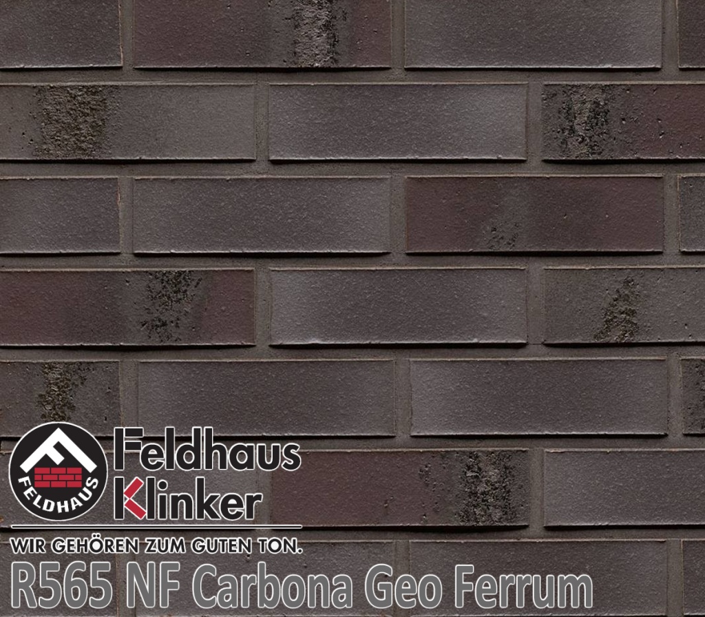 Как выглядит цвет и фактура клинкерной плитки Фельдхаус Клинкер R565 NF14 Carbona Geo Ferrum (фиолетово черный с угольным нагаром)