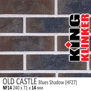 King Klinker серия OLD CASTLE цвет Blues Shadow (HF27) формат NF14 240х71х14 мм. Фасадная клинкерная плитка под состаренный кирпич ручной формовки. Всегда в наличии. Цена и как купить в Москве. Акция в Roof-N-Roll.ru