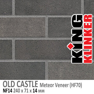 King Klinker серия OLD CASTLE цвет Meteor Veneer (HF70) формат NF14 240х71х14 мм. Фасадная клинкерная плитка под состаренный кирпич ручной формовки. Всегда в наличии. Цена и как купить в Москве. Акция в Roof-N-Roll.ru