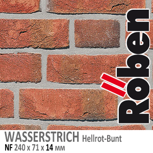 WASSERSTRICH Hellrot-Bunt NF 240х71х 14 светло красный пестрый цвет клинкерная плитка ручной формовки Roben Германия купить - цена за штуку и за м2 в наличии в Москве на Roof-n-Roll.ru